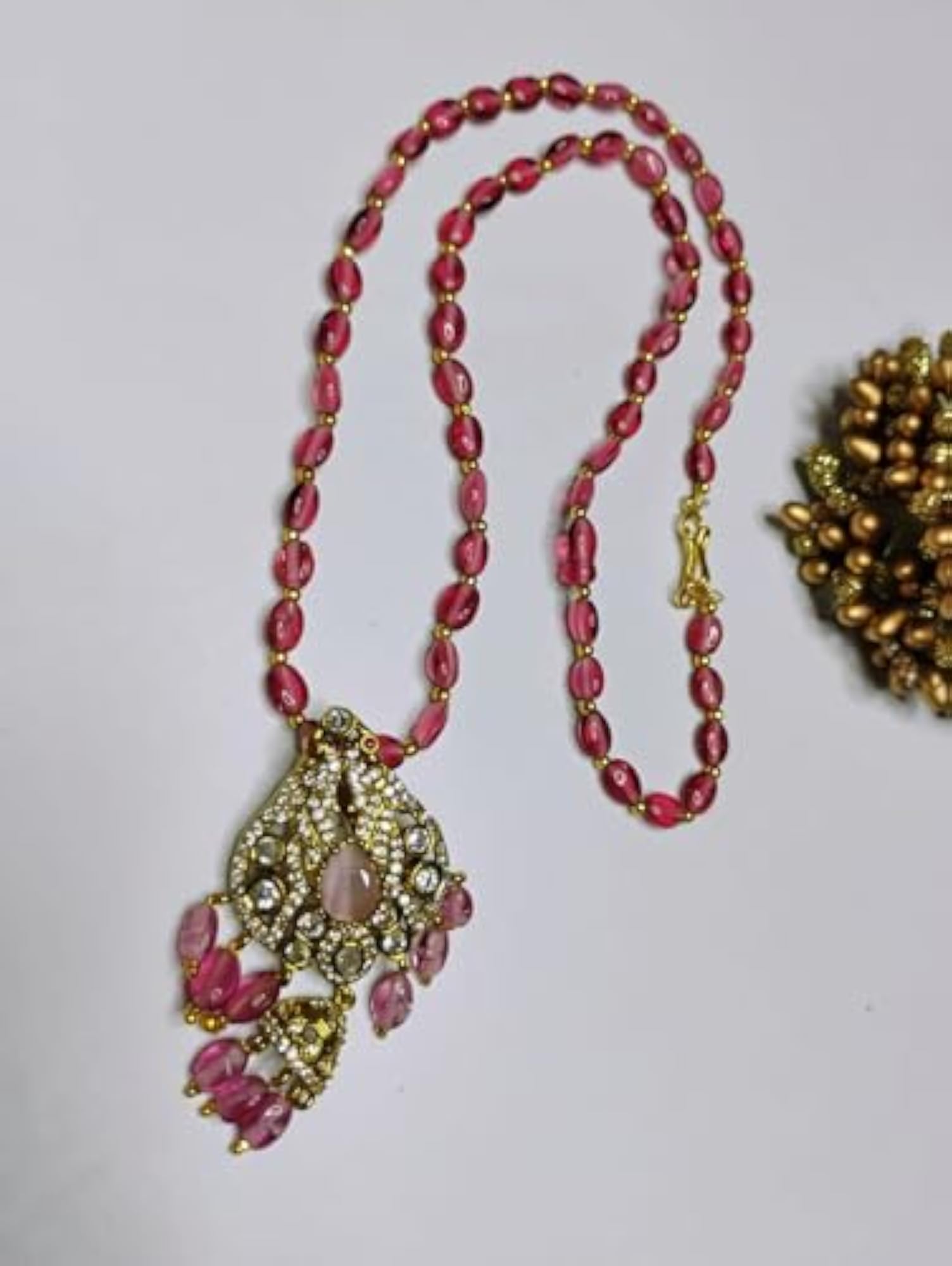 Women's Turkish Pink Bead Jewelry with Golden Pendant